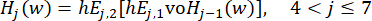 Equation showing signal processing formula: Hj(w)=hEj,2[hEj,1voHj-1(w)], 4<j≤7.