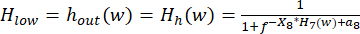 Equation for low-pass filter transfer function; frequency response analysis diagram.