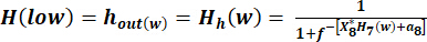 Low-pass filter transfer function equation; formula for signal processing analysis.