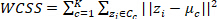 K-means clustering formula WCSS, mathematical expression for data partitioning analysis.