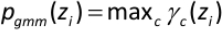 Gaussian mixture model equation, formula showing probability density calculation.
