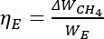 化学方程式 ηE=ΔWCH4/WE，能量效率计算公式。