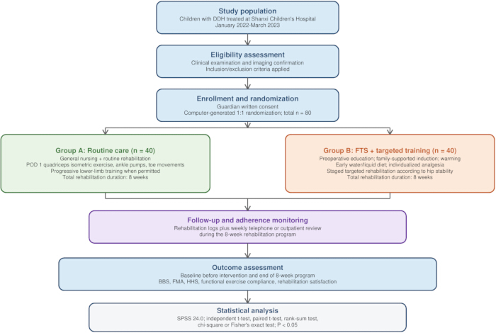 figure-protocol-1 临床研究设计流程图;研究阶段包括资格筛选、随机分组、干预和分析。