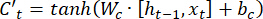 LSTM cell equation C't=tanh(Wc[h(t-1),xt]+bc), neural network, formula, educational keywords.
