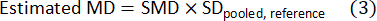figure-protocol-3 Mathematical formula for estimated mean difference; SMD x SD_pooled; reference value equation.