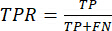True positive rate formula, TPR=TP/(TP+FN), statistical analysis equation.
