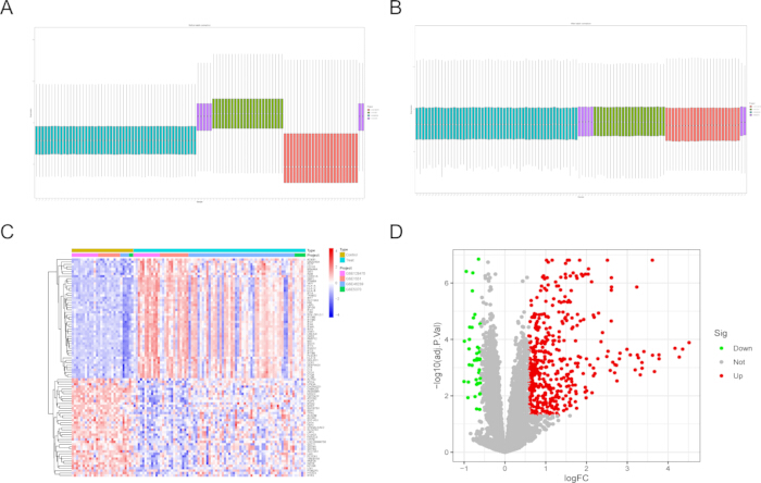 figure-results-1 Gene expression analysis; data visualizations include heatmaps, bar charts, and volcano plot.