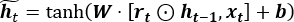 Neural network equation, hidden state update formula, tanh activation function.