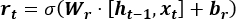 Recurrent neural network equation, \( r_t = \sigma(W_r \cdot [h_{t-1}, x_t] + b_r) \).