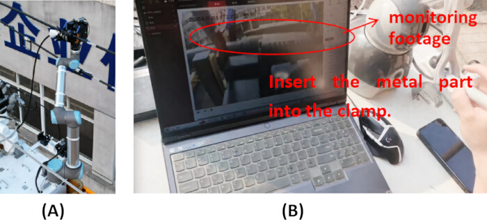 Robotics setup monitoring, control interface diagram; mechanical arm positioning analysis.