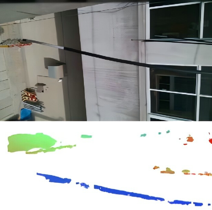 Outdoor scene with shadow analysis diagram; structure and color segmentation for spatial mapping.