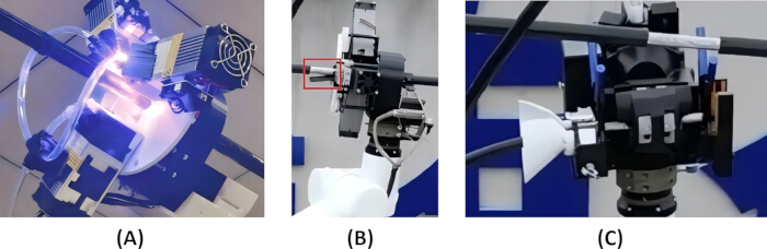 X-ray crystallography setup with optical components for structural analysis and diffraction results.