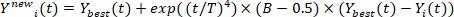 Equation illustrating dynamic analysis; mathematical formula with exponential function in model prediction.