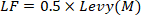 Levy Flight formula: \(LF = 0.5 \times Levy(M)\), mathematical equation.