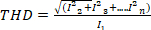 THD formula, Total Harmonic Distortion equation, used in electrical systems analysis.
