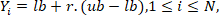 Random sampling equation, formula Y_i=lb+r.(ub-lb), mathematical analysis method.