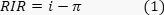 Equation of refractive index relation, RIR=i-π, mathematical expression.