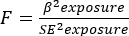 Statistical formula for F-test, equation showing beta and SE terms, used in data analysis.