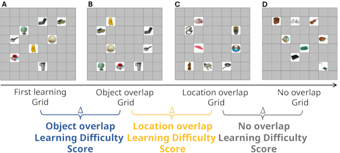 figure-protocol-2 包含物体-位置重叠网格及视觉实验结果的学习困难分析图