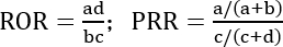 figure-protocol-3 Risk ratio formulas; ROR=ad/bc, PRR=a/(a+b)/c/(c+d); mathematical equations.