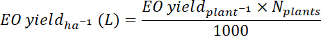 精油产量公式：每公顷精油产量，用于计算植物产量的方程。