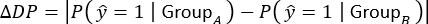 figure-protocol-1 Static equilibrium equation ΔDP=|P(ŷ=1|Group_A)−P(ŷ=1|Group_B)|, statistical analysis diagram.