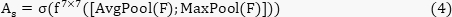 figure-protocol-4 alt="Attention mechanism equation, A_s=σ(f′(AvgPool(F);MaxPool(F))), formula analysis."