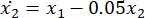 Differential equation for dynamic systems, \( \dot{x}_2 = x_1 - 0.05x_2 \), formula analysis.