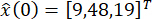 Equation of initial state vector x-hat(0)=[9,48,19] transpose; linear algebra formula.