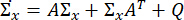 Kalman filter covariance equation Σẋ=ASx+ΣxAT+Q, mathematical formula for control theories.