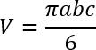 Ellipsoid volume equation V=πabc/6 in mathematical formula for geometric calculations.