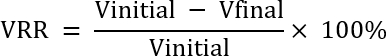 VRR formula for volume reduction ratio calculation in liquid evaporation process analysis.