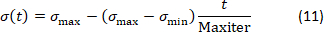 Stress-strain relationship equation, σ(t), showing time-dependent stress variation.
