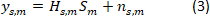 Equation showing signal processing formula: y_sm = H_sm S_m + n_sm, used in data analysis research.