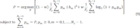 Optimization equation formula diagram; argmax with summation, subject to constraints, research use.