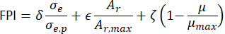 FPI formula, mathematical equation, factors: stress, area, efficiency.