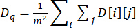 Equation of a double summation formula, \(D_q = \frac{1}{m^2} \sum_i \sum_j D[i][j]\).