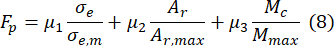 Equation for phenotypic plasticity, Fp=μ1σe/σem+μ2Ar/Ar,max+μ3Mc/Mmax, mathematical formula.
