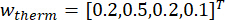 Thermodynamic weight vector equation W_therm=[0.2,0.5,0.2,0.1]^T, math concept.