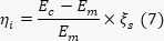 Efficiency calculation formula, ηᵢ=(Eₚ-Eₘ)/Eₘ × ξₛ, mathematical equation image.