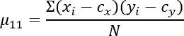 figure-protocol-9 矩计算公式 μ11=Σ(xi−cx)(yi−cy)/N,用于图像处理分析。