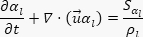 Partial differential equation for fluid dynamics, involves scalar transport in a mathematical diagram.