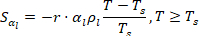 Thermodynamics equation S_al=-r·a_l·ρ_l(T-T_s)/T_s, T≥T_s, related to thermal processes.