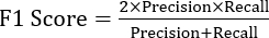 F1 Score formula, 2×Precision×Recall/(Precision+Recall), mathematical equation, data analysis.
