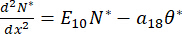 Differential equation, \( \frac{d^2N^*}{dx^2} = E_{10}N^* - a_{18}\theta^* \), mathematical formula.