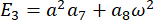 Static equilibrium formula, E3 = a^2a7 + a8ω^2, mathematical expression.