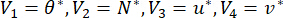 Equation of variables V₁=θ*, V₂=N*, V₃=u*, V₄=v*; mathematical expressions.