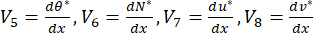Static equilibrium equations, V5=dθ*/dx, V6=dN*/dx, V7=du*/dx, V8=dv*/dx, mathematical analysis.
