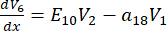 Static equilibrium equation: dV₆/dx=E₁₀V₂-a₁₈V₁, formula in scientific research.