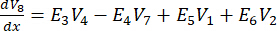 Static equilibrium formula, diagram of partial derivatives in physics dynamics, showing variables E and V.
